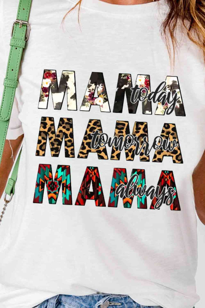 MAMA Graphic Cuffed Round Neck Tee Shirt | 1mrk.com