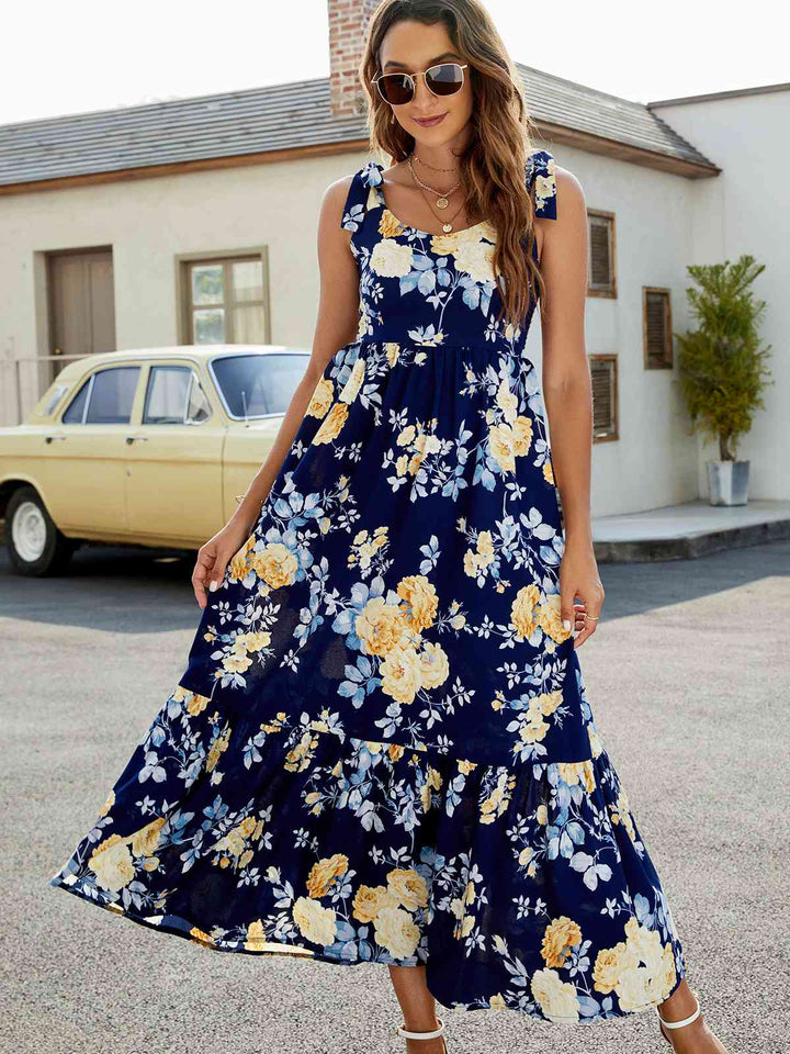 Floral Tie-Shoulder Sleeveless Dress |1mrk.com