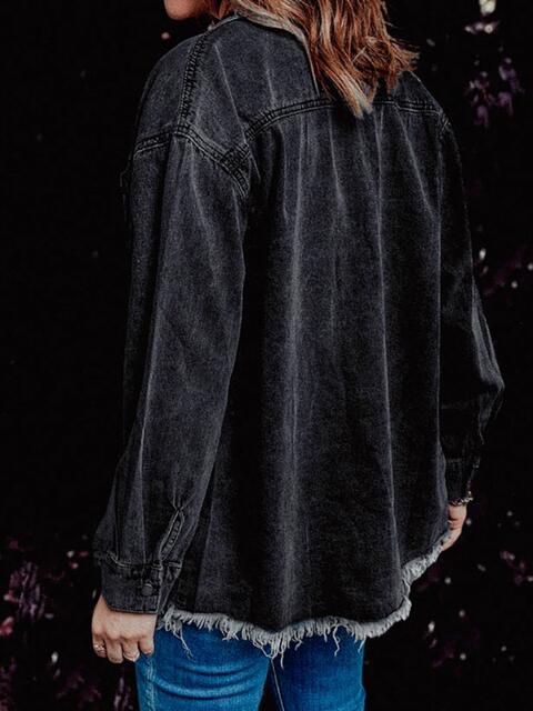 Frayed Hem Collared Denim Jacket | 1mrk.com