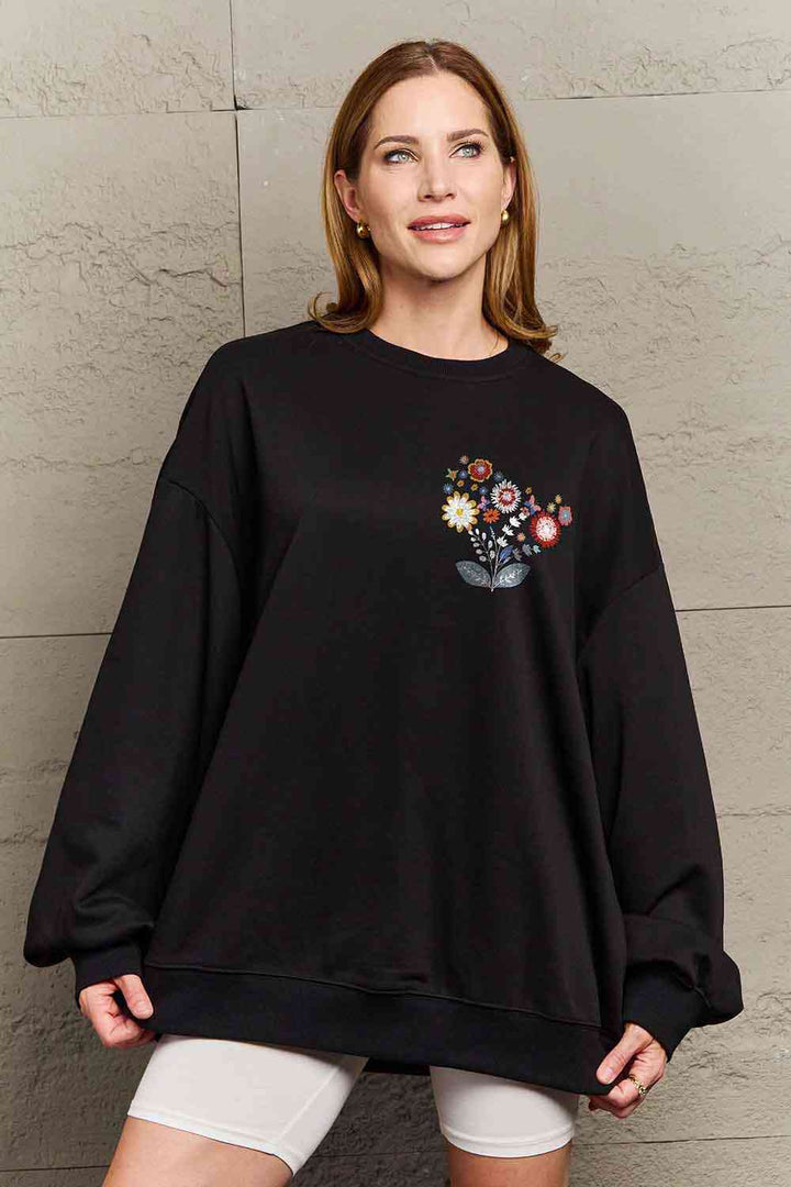 Simply Love Full Size Flower Graphic Sweatshirt |1mrk.com