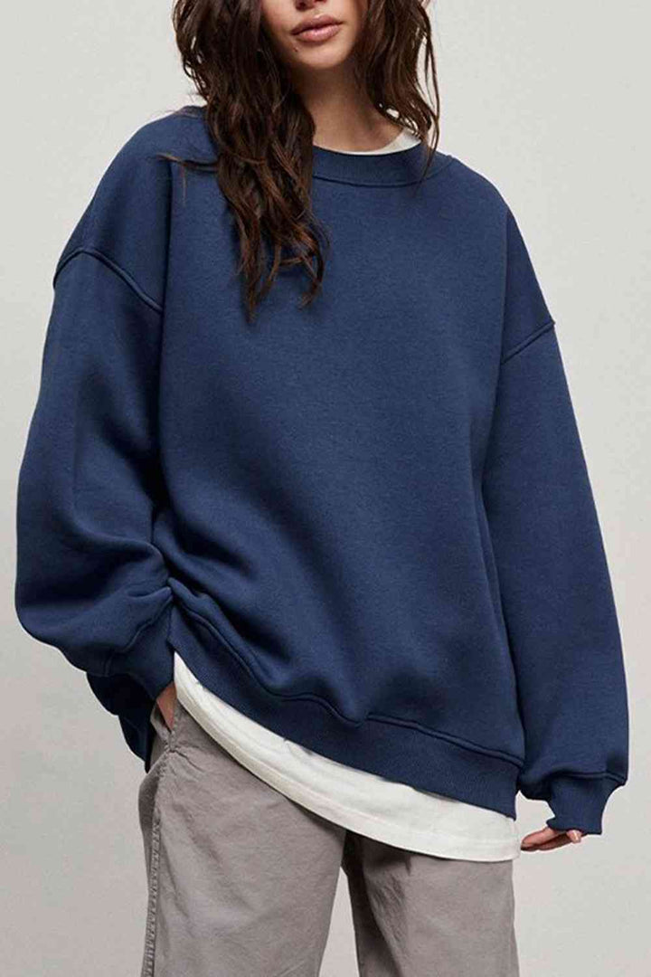 Oversize Round Neck Dropped Shoulder Sweatshirt |1mrk.com