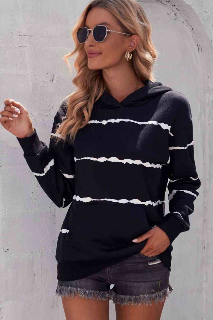 Striped Drop Shoulder Hoodie with Kangaroo Pocket | 1mrk.com