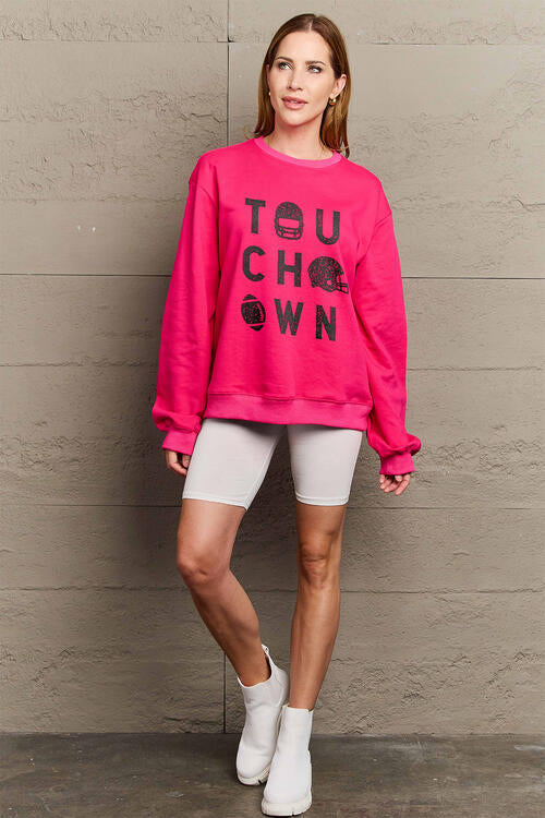 Simply Love Full Size TOUCHDOWN Long Sleeve Sweatshirt |1mrk.com