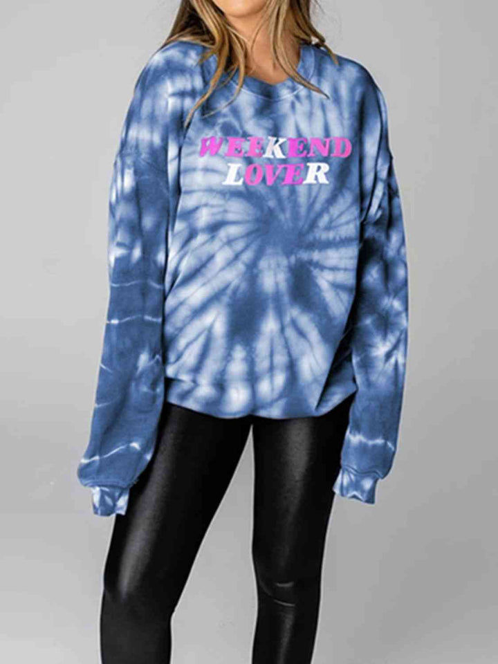 WEEKEND LOVER Graphic Tie-Dye Sweatshirt |1mrk.com