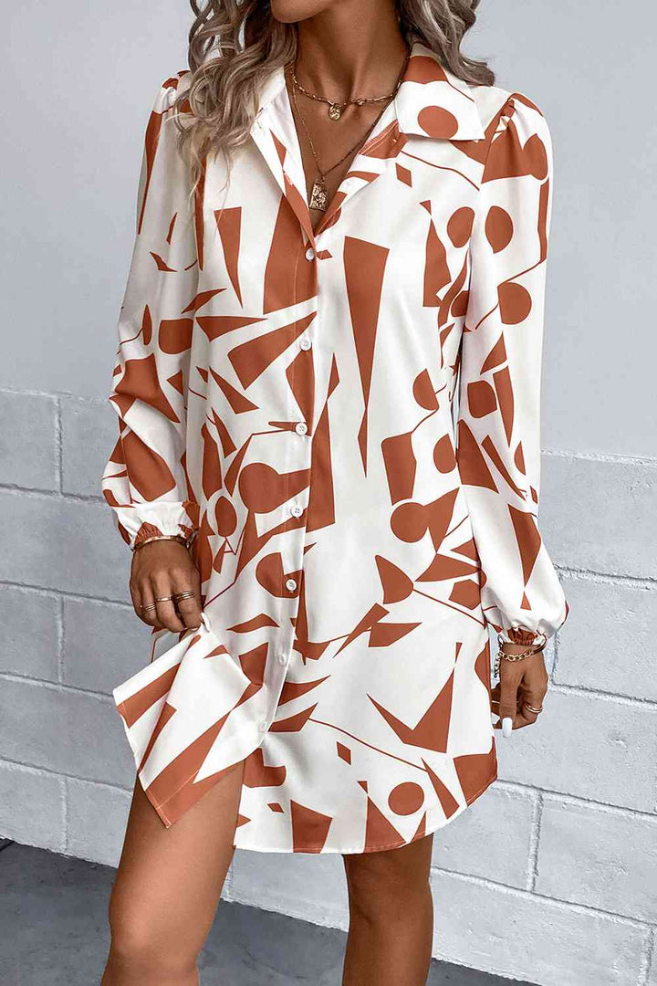 Geometric Long Sleeve Shirt Dress | 1mrk.com