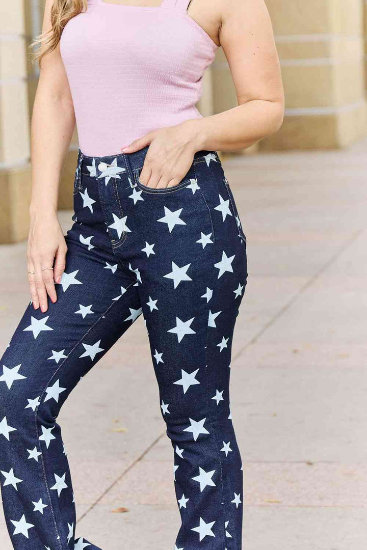 Judy Blue Janelle Full Size High Waist Star Print Flare Jeans | 1mrk.com