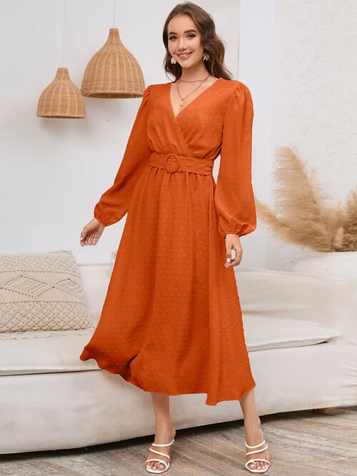 Surplice Balloon Sleeve Dress |1mrk.com