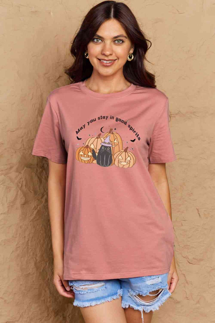 Simply Love Full Size MAY YOU STAY IN GOOD SPIRITS Graphic Cotton T-Shirt | 1mrk.com