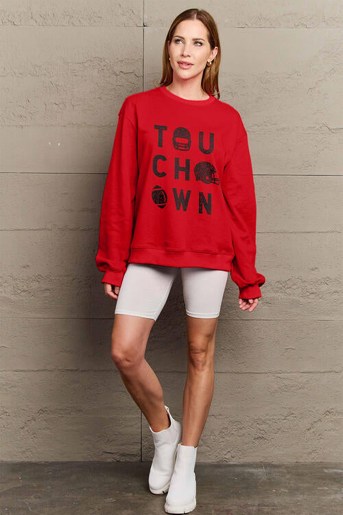 Simply Love Full Size TOUCHDOWN Long Sleeve Sweatshirt |1mrk.com