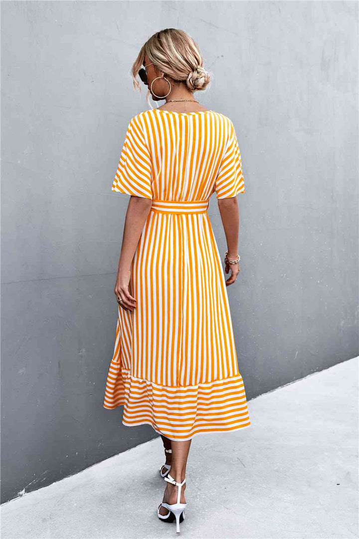 Striped Tie Belt Midi Dress |1mrk.com