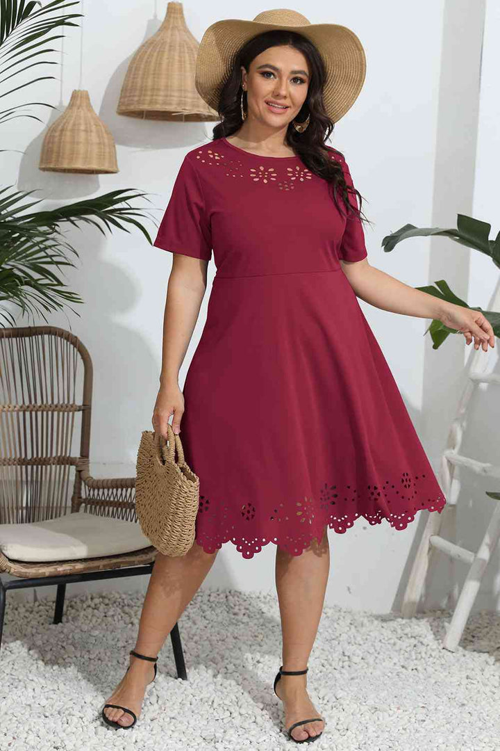 Plus Size Round Neck Openwork Dress |1mrk.com