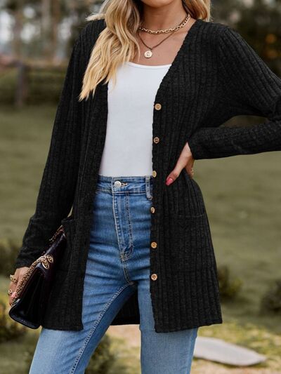 Ribbed Button Up Long Sleeve Cardigan |1mrk.com