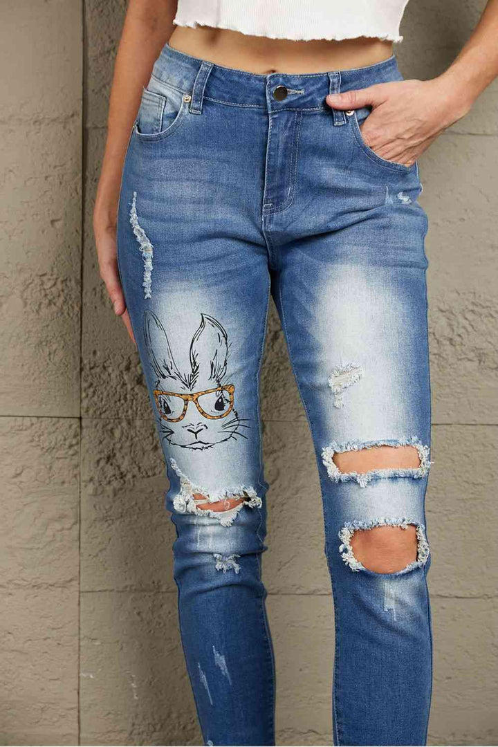 Baeful Easter Distressed Frayed Hem Jeans | 1mrk.com