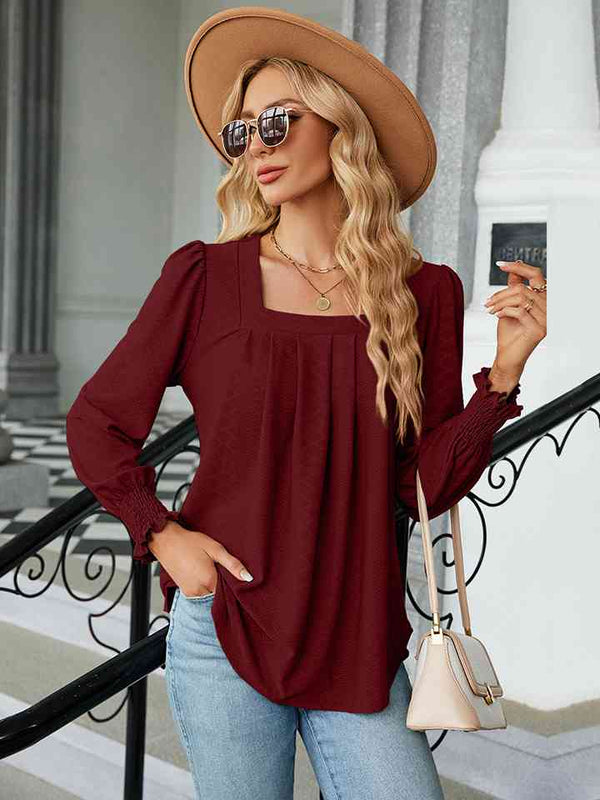 Square Neck Puff Sleeve Blouse | 1mrk.com