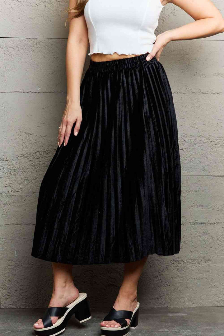 Ninexis Accordion Pleated Flowy Midi Skirt |1mrk.com