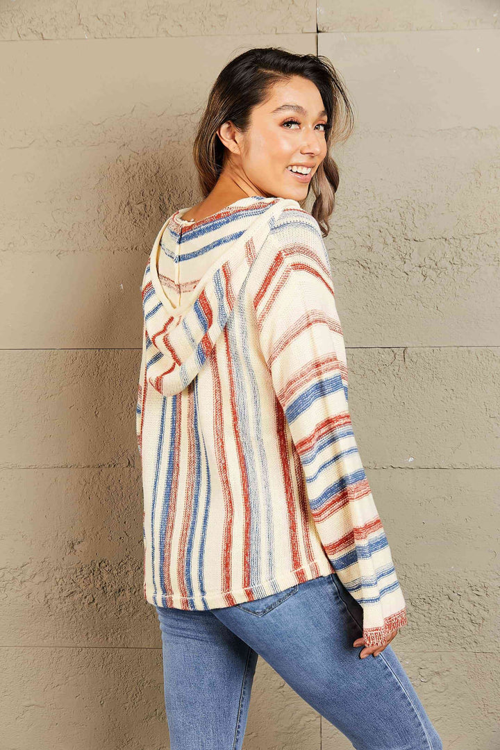 Striped Hooded Sweater with Kangaroo Pocket |1mrk.com