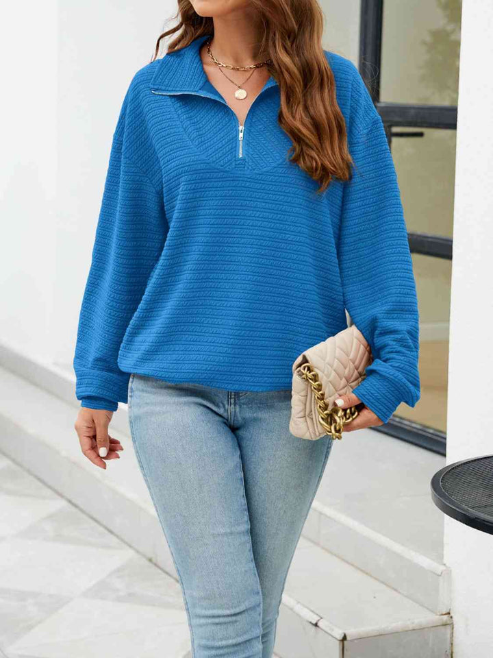 Quarter-Zip Collared Drop Shoulder Sweatshirt |1mrk.com