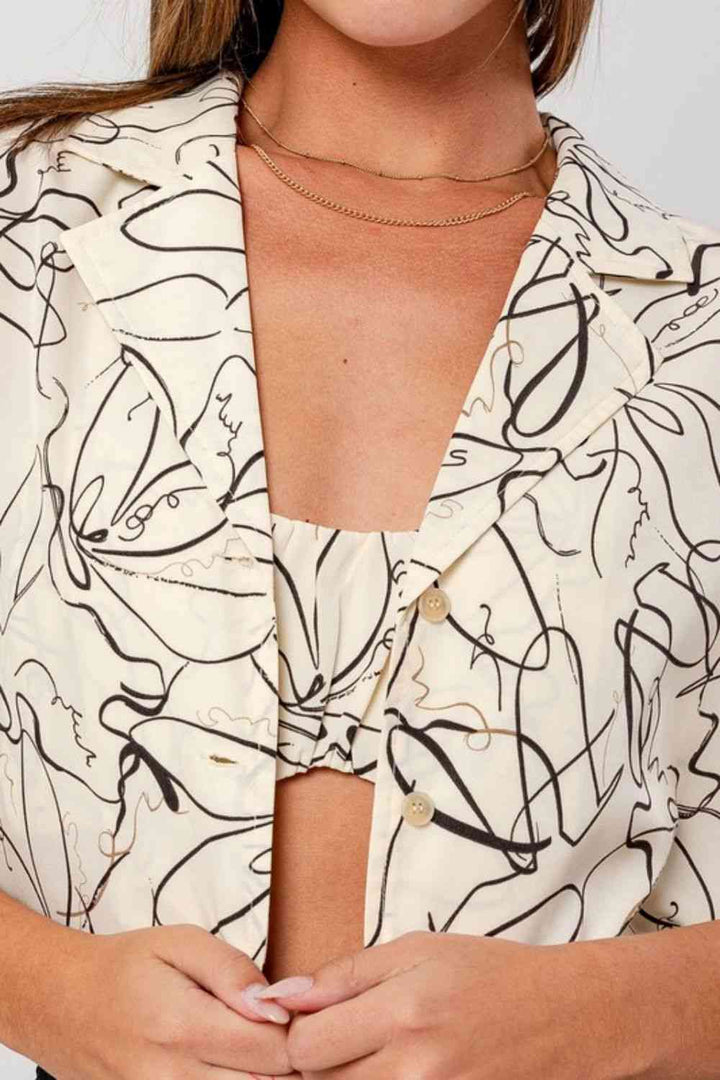 Gilli Abstract Print Lapel Collar Cropped Shirt |1mrk.com