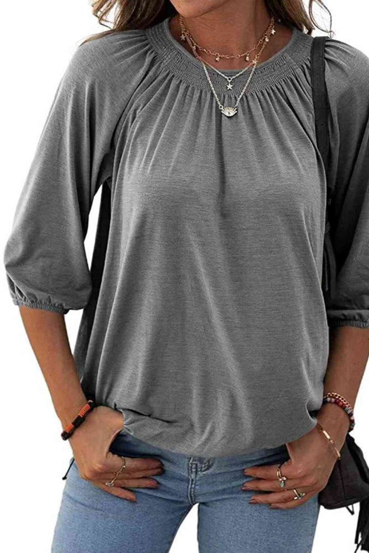 Gathered Detail Round Neck T-Shirt | 1mrk.com