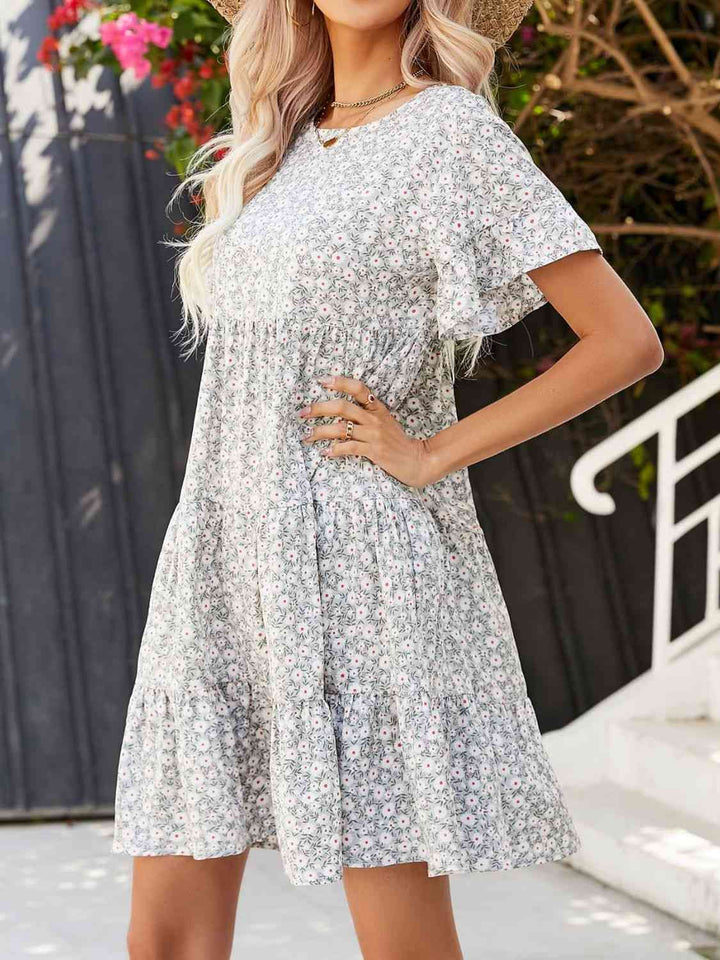 Short Flounce Sleeve Tiered Dress | 1mrk.com