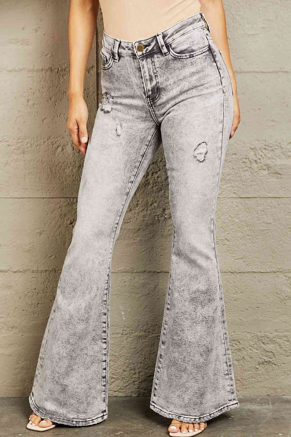 BAYEAS High Waisted Acid Wash Flare Jeans | 1mrk.com