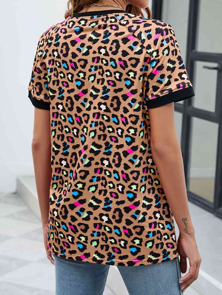 Leopard Round Neck Short Sleeve Tee Shirt | 1mrk.com