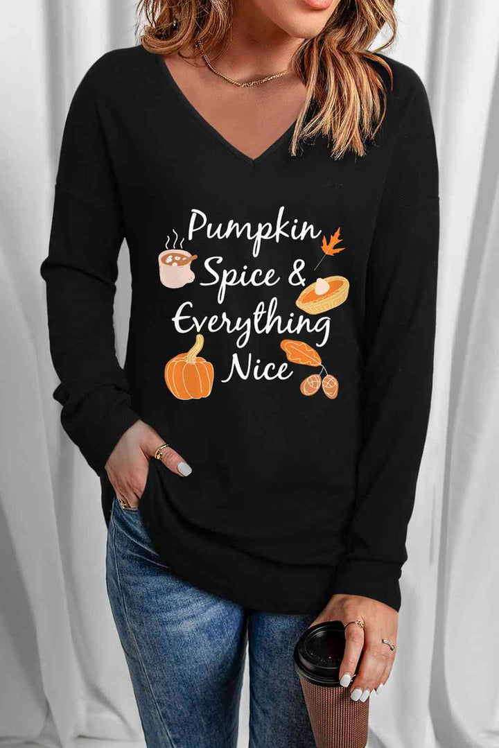 Fall Theme V-Neck Long Sleeve T-Shirt | 1mrk.com