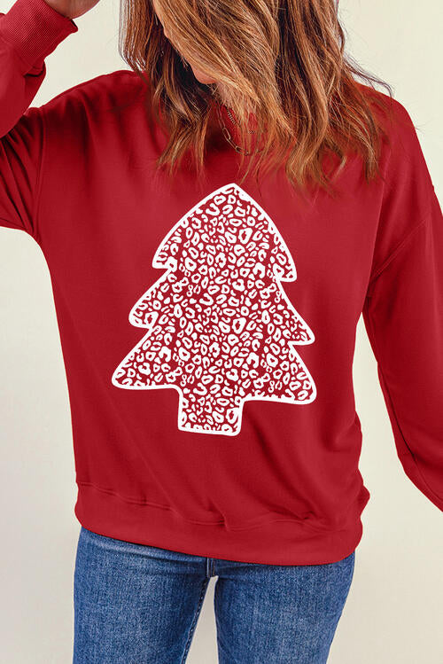 Christmas Tree Graphic Round Neck Sweatshirt |1mrk.com