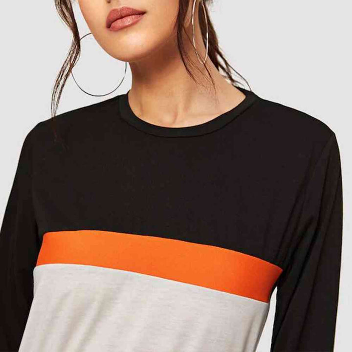 Color Block Round Neck Long Sleeve Tee | 1mrk.com