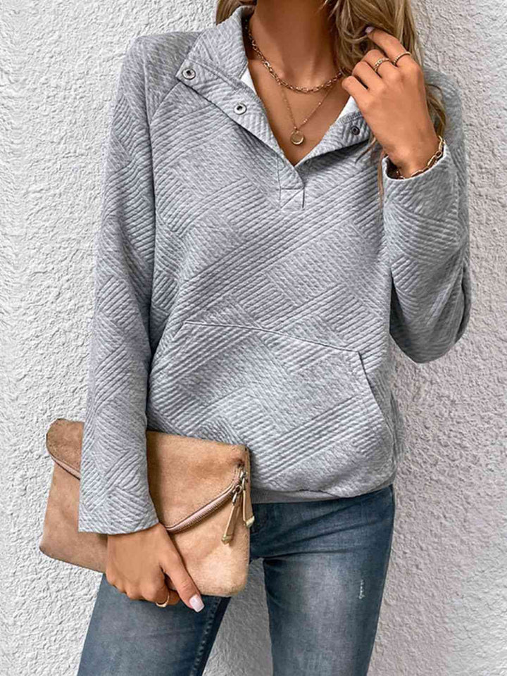 Half Buttoned Collared Neck Sweatshirt with Pocket |1mrk.com