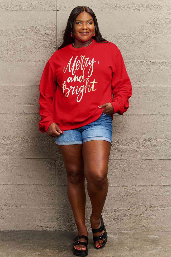 Simply Love Full Size MERRY AND BRIGHT Graphic Sweatshirt |1mrk.com