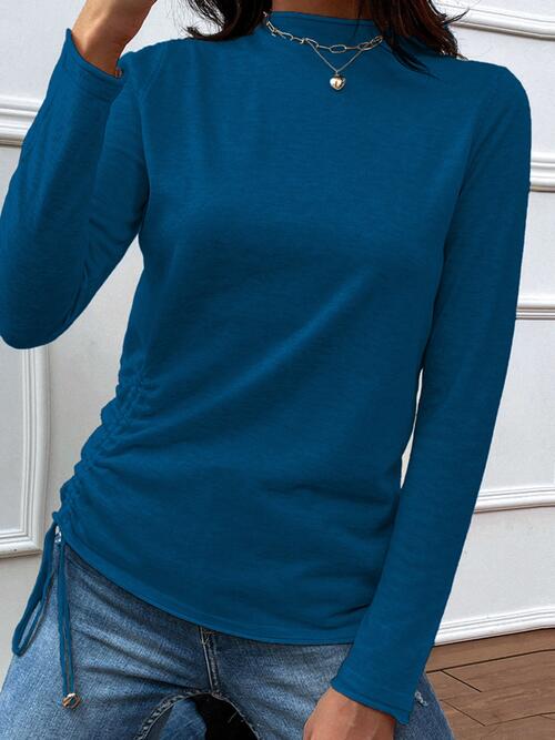 Drawstring Mock Neck Long Sleeve T-Shirt | 1mrk.com