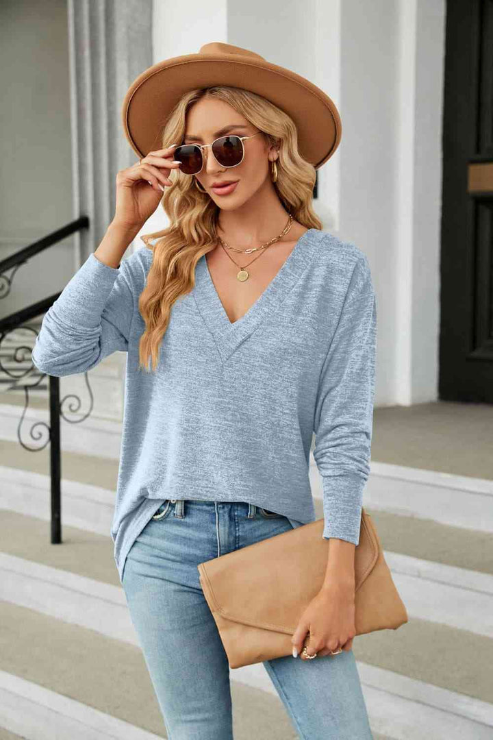 V-Neck Long Sleeve T-Shirt | 1mrk.com