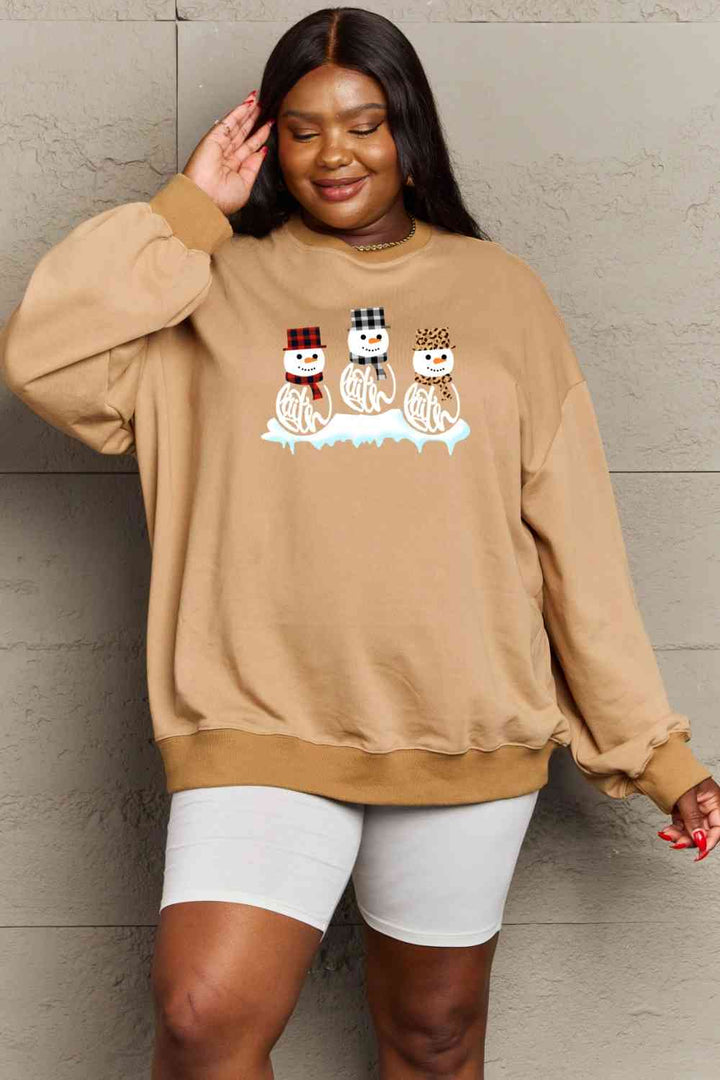 Simply Love Full Size Snowmen Graphic Sweatshirt |1mrk.com