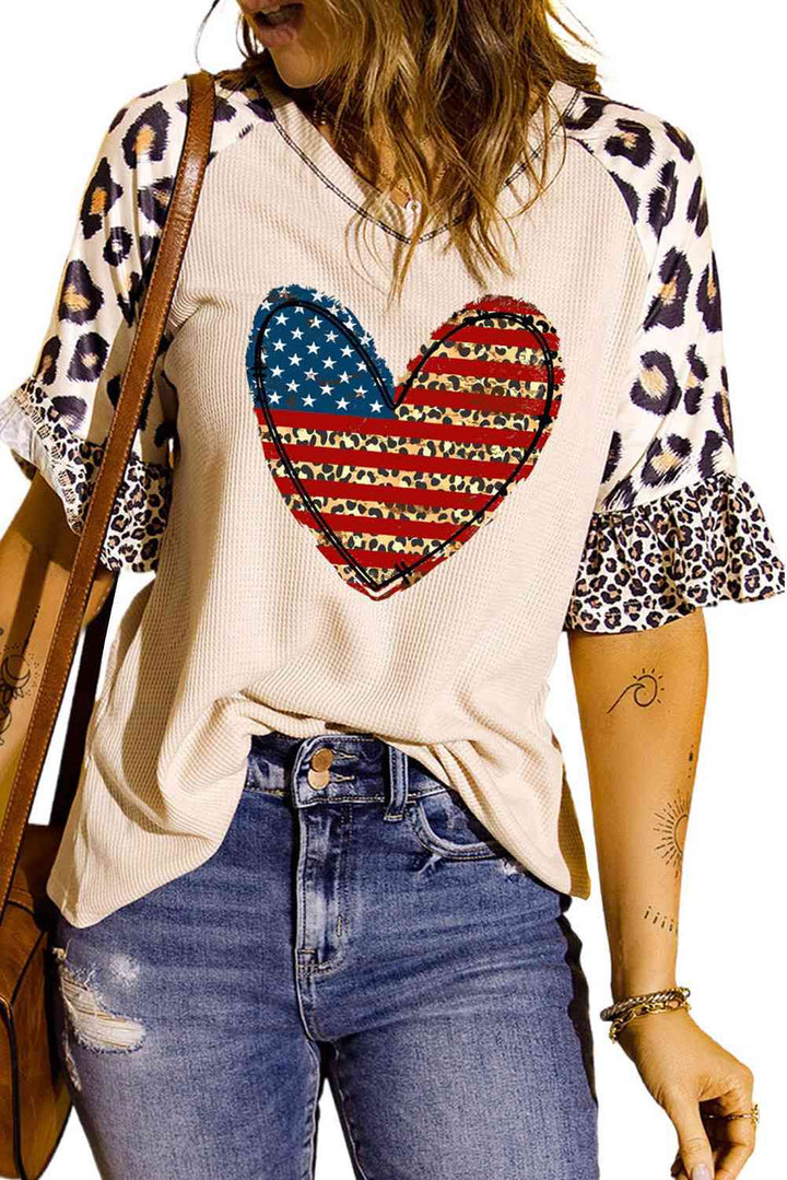 Star and Stripe Heart Graphic Leopard Top | 1mrk.com