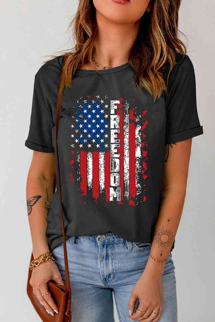 FREEDOM US Flag Graphic Round Neck Tee | 1mrk.com