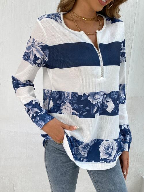 Printed Half Zip Long Sleeve T-Shirt | 1mrk.com