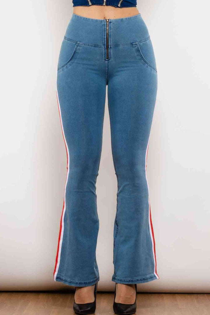 Side Stripe Zip Closure Bootcut Jeans |1mrk.com