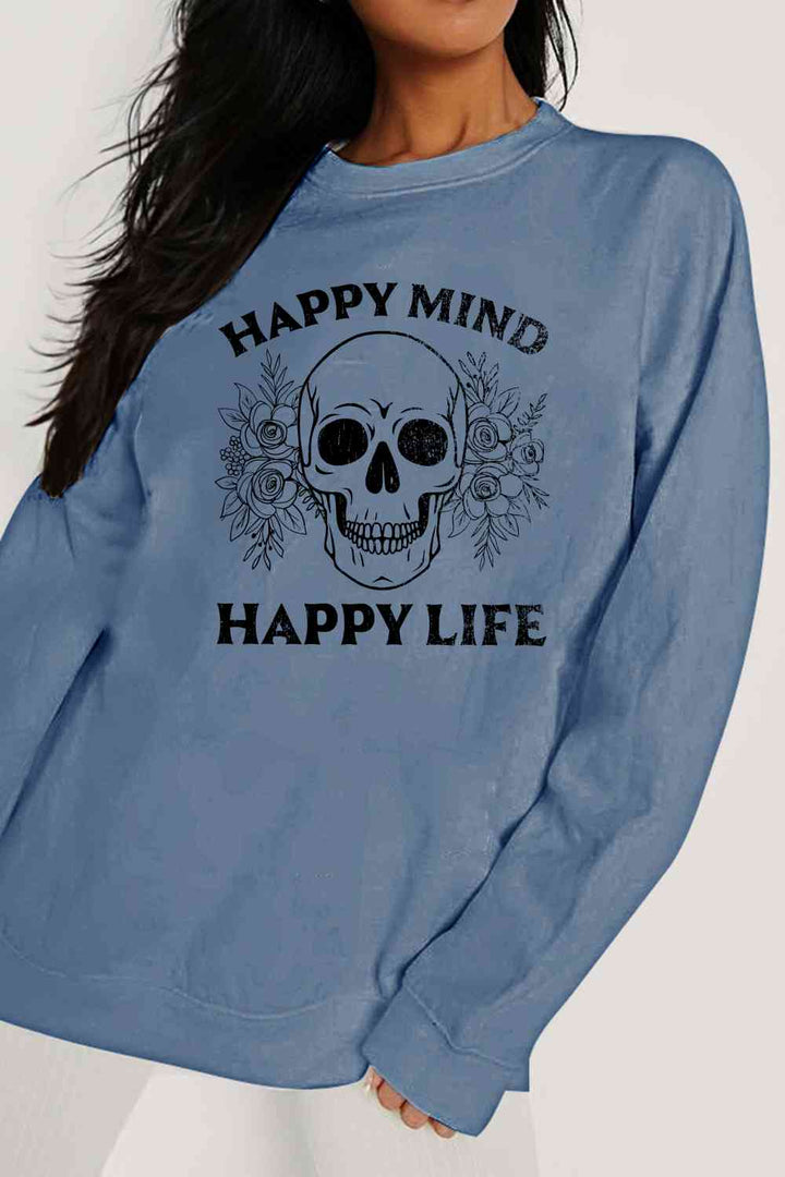 Simply Love Simply Love Full Size HAPPY MIND HAPPY LIFE SKULL Graphic Sweatshirt |1mrk.com