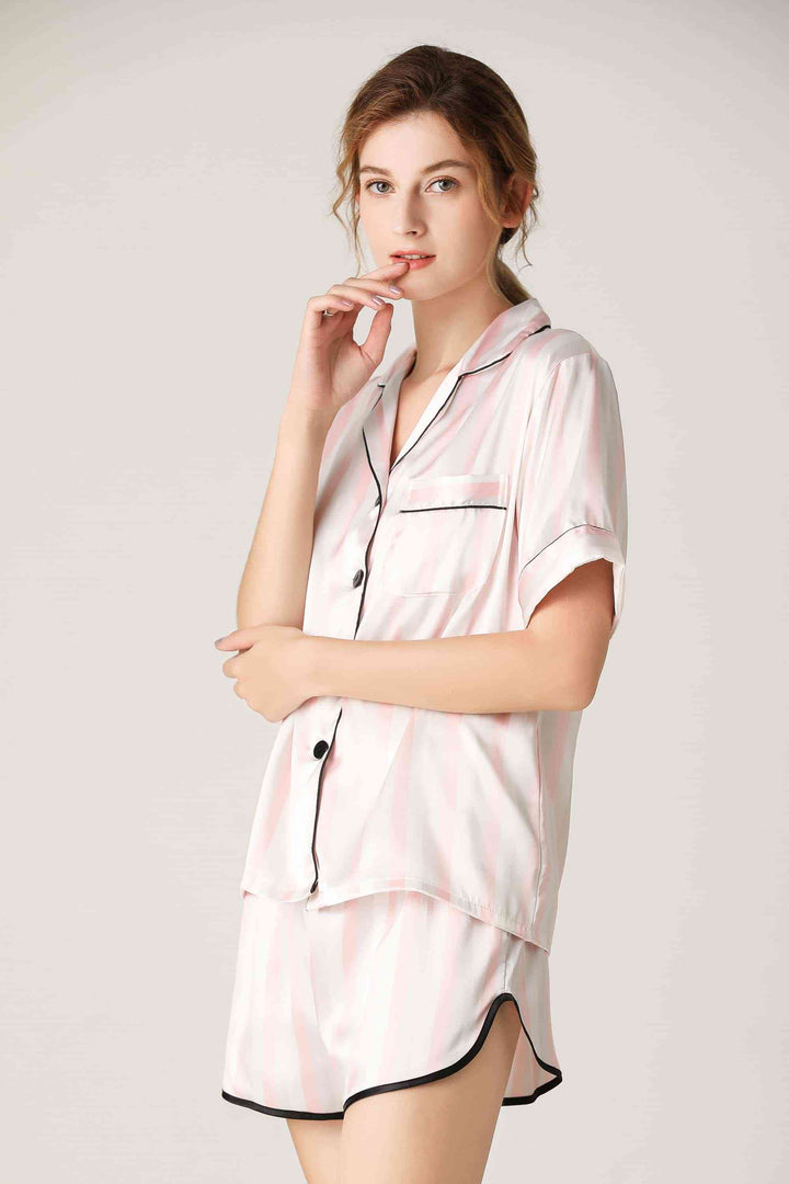 Lapel Collar Shirt and Shorts Lounge Set | 1mrk.com