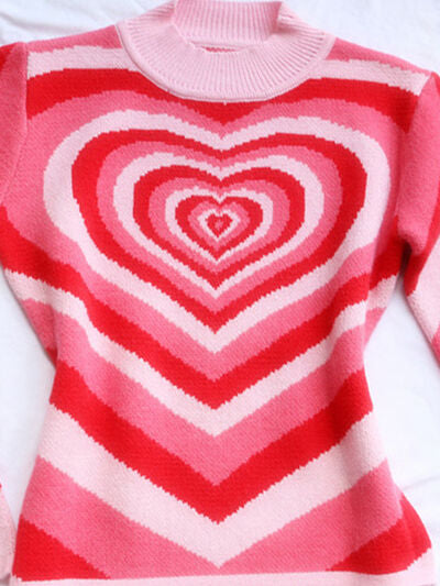 Heart Mock Neck Long Sleeve Sweater |1mrk.com