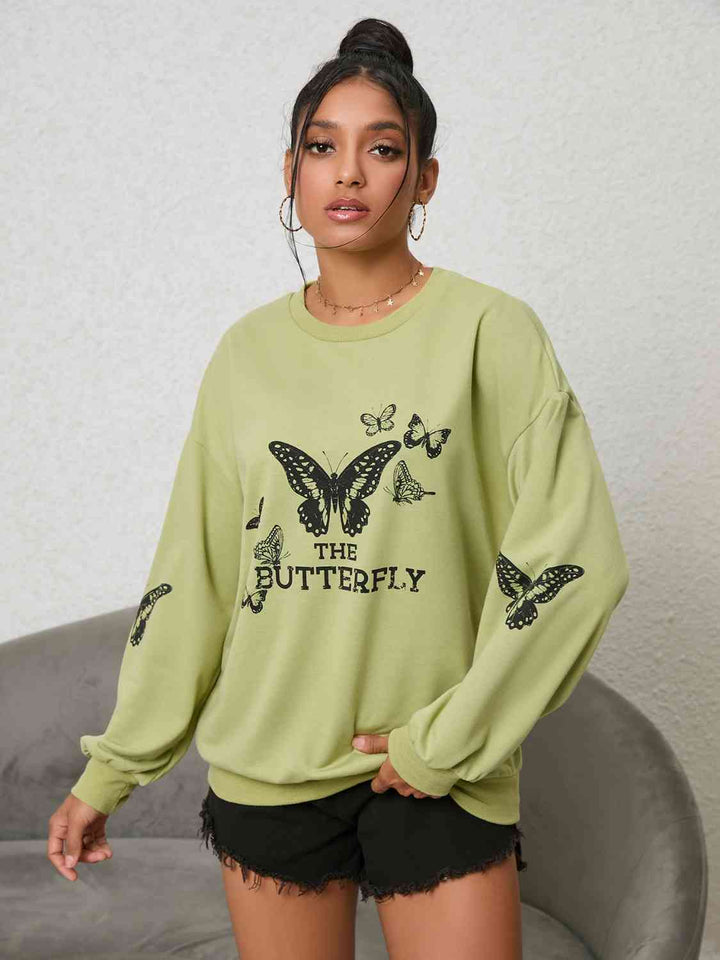 Butterfly Graphic Drop Shoulder Sweatshirt |1mrk.com