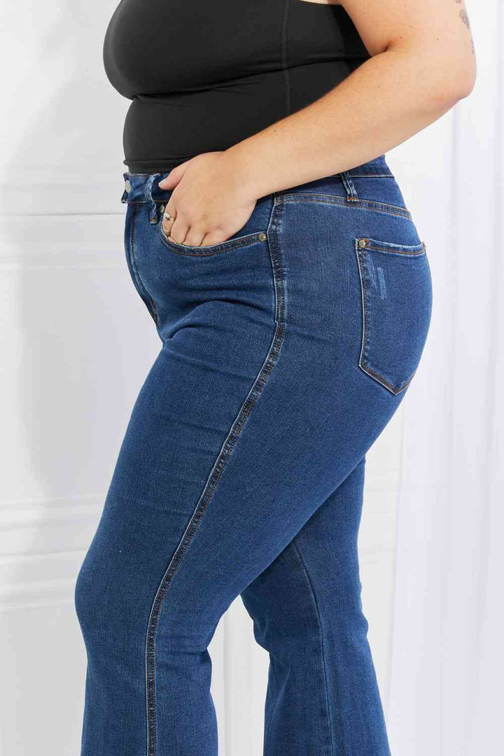 Judy Blue Ava Full Size Cool Denim Tummy Control Flare | 1mrk.com