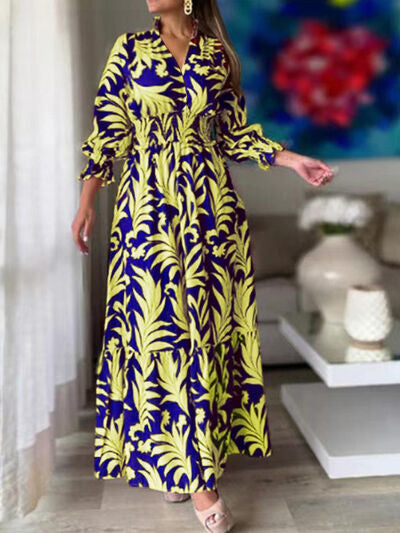 Printed Flounce Sleeve Maxi Dress | Trendsi