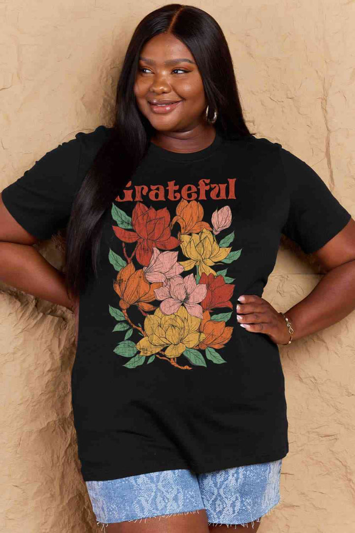 Simply Love Full Size GRATEFUL Flower Graphic Cotton T-Shirt | 1mrk.com