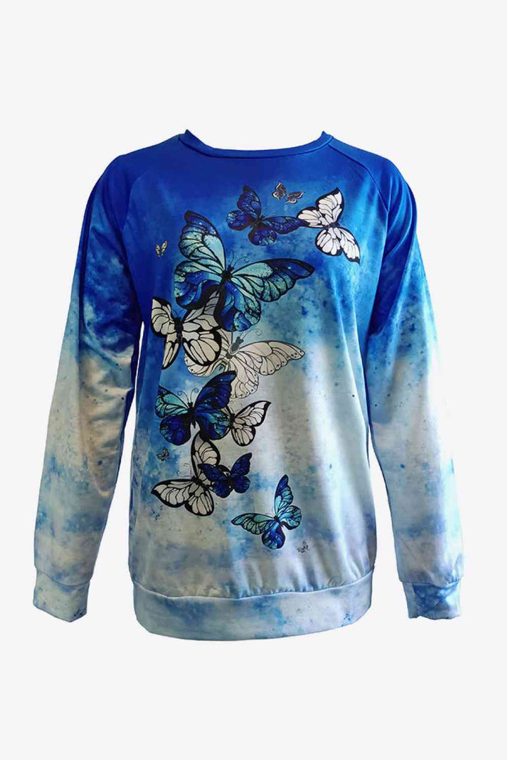 Tie-Dye Butterfly Graphic Raglan Sleeve Sweatshirt |1mrk.com