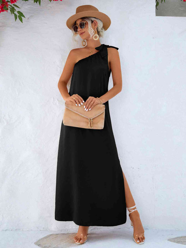 One-Shoulder Slit Maxi Dress |1mrk.com