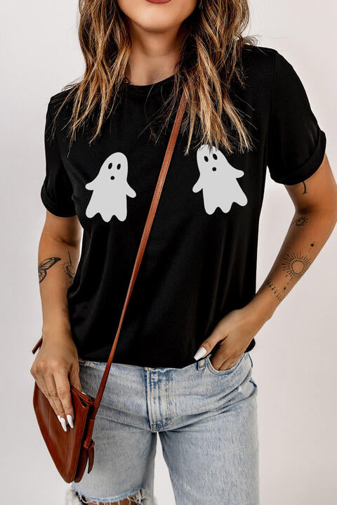 Ghost Graphic Short Sleeve Round Neck T-Shirt | 1mrk.com