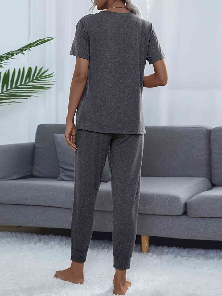 Round Neck Short Sleeve Top and Pants Set | 1mrk.com