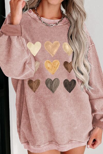 Heart Round Neck Dropped Shoulder Sweatshirt | Trendsi